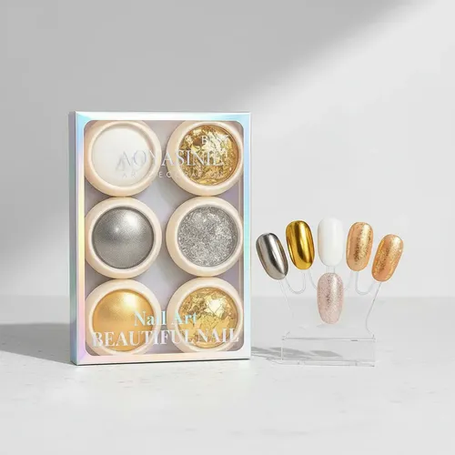 Pack 6 Efectos Para Decoración De Uñas Oro Espejo Perla Flak - Imagen 2
