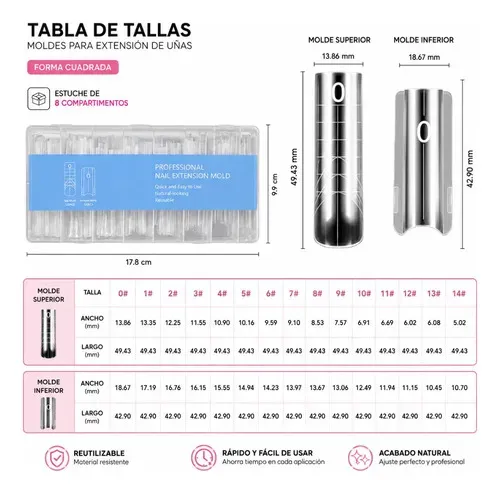Moldes Tips Uñas Dual System Sandwich Para Polygel 240 Pzs Cuadrada Medium - Imagen 5