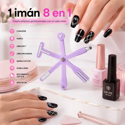 Imán Para Esmalte De Ojo De Gato Cat Eye 8 En1 Cherimoya Fucsia - Imagen 5