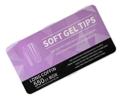 Soft Gel Tips Cobertura Completa Profesional Premium Uñas Transparente Coffin Largas Sin Porosidad