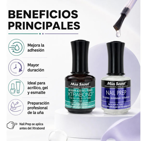 Xtrabond 15 Ml Y Nail Prep De 15 Ml Mía Secret - Imagen 6