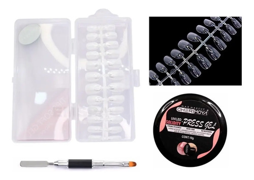 Kit De Uñas Soft Gel Ovaladas + Pegamento Press Gel + Pincel