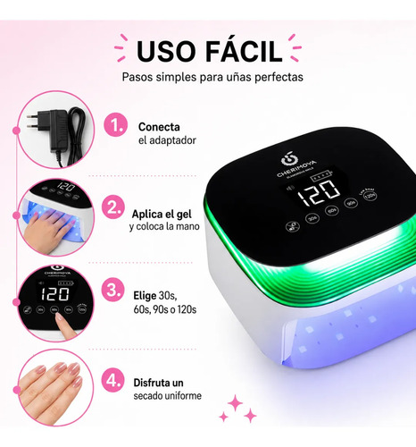 Lámpara Profesional Uv/led 72w Inalámbrica De Uñas Cherimoya Blanco - Imagen 5