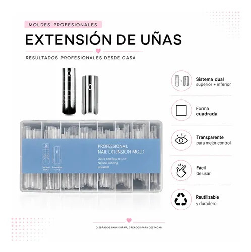Moldes Tips Uñas Dual System Sandwich Para Polygel 240 Pzs Cuadrada Medium - Imagen 7