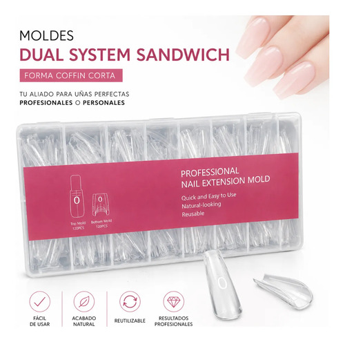 Moldes Tips Uñas Dual System Sandwich Para Polygel 240 Almond Medium - Imagen 5