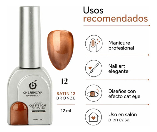 Esmalte Cherimoya Ojo De Gato Silky Satin Cherimoya 12 Ml 12 Bronce - Imagen 2