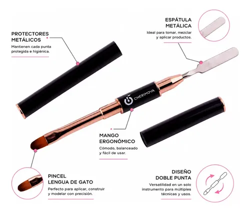 Pincel Polygel Con Espátula Doble Punta Para Uñas Cherimoya Negro - Imagen 6