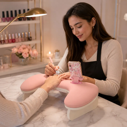 Posa Manos Apoya Brazos Anatómico Manicure +soporte Teléfono Rosado - Imagen 7