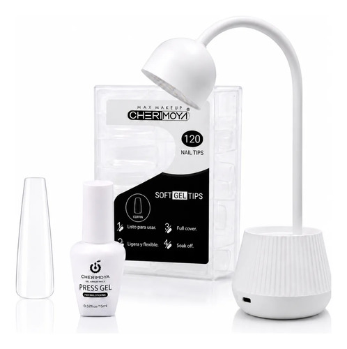 Kit Soft Gel Cherimoya Lámpara Loto 18w Tips Uñas Press Gel Coffin
