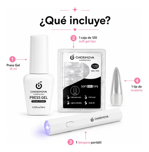 Kit Soft Gel Cherimoya Press Gel Liquido Con Lampara Uñas 3w Oval - Imagen 2