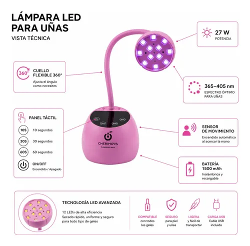 Lámpara Uv/led Flor De Loto Digital 27w Uñas Soft Gel Pres Rosa - Imagen 7