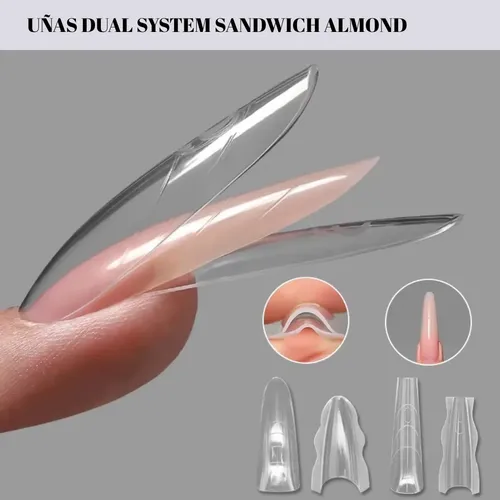 Moldes Tips Uñas Dual System Sandwich Para Polygel 240 Almond Medium - Imagen 8