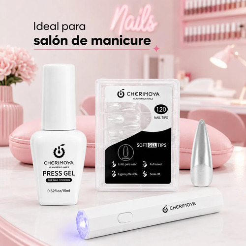 Kit Soft Gel Cherimoya Press Gel Liquido Con Lampara Uñas 3w Oval - Imagen 5