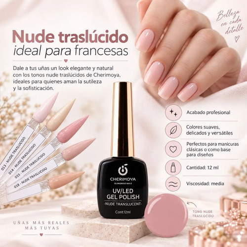 Esmalte Nude Traslúcido Cherimoya 12 Ml Esmaltes Francesa 015 Nude Rosa - Imagen 4