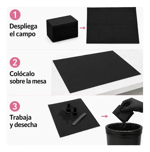 Campos De Trabajo Desechables Manicure Pack 50 Unid Negro - Imagen 5