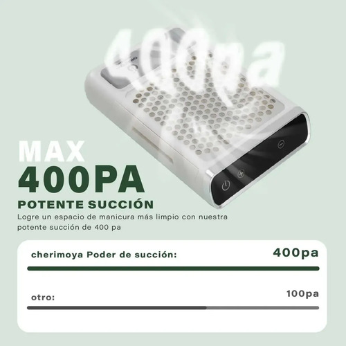 Extractor De Polvo Uña Profesional Inalambrico 80w Cherimoya Color Blanco - Imagen 4