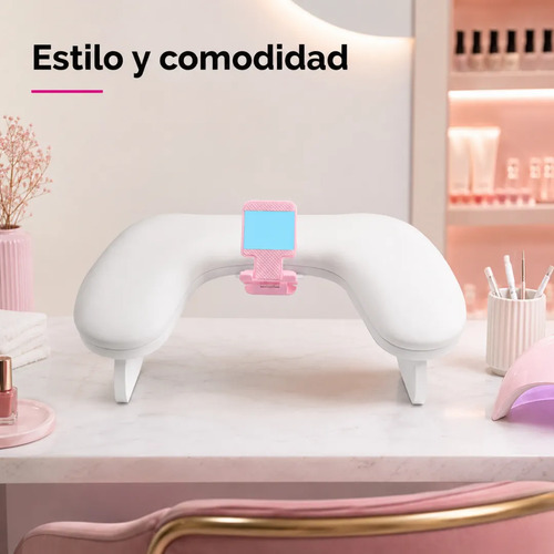 Posa Manos Apoya Brazos Anatómico Manicure +soporte Teléfono Blanco - Imagen 2