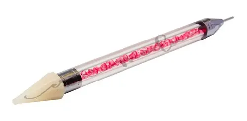 Lápiz De Cera Para Aplicar Cristales Tipo Katana Decoración Plateado Con Decorado Rosa Y Punta Beige