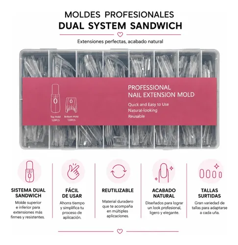 Moldes Tips Uñas Dual System Sandwich Para Polygel 240 Almond Medium - Imagen 4