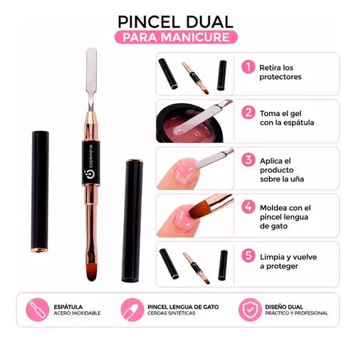 Pincel Polygel Con Espátula Doble Punta Para Uñas Cherimoya Negro - Imagen 5