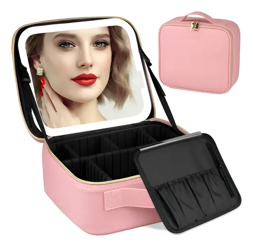 Maleta De Maquillaje Portátil Con Luz Led Espejo Neceser