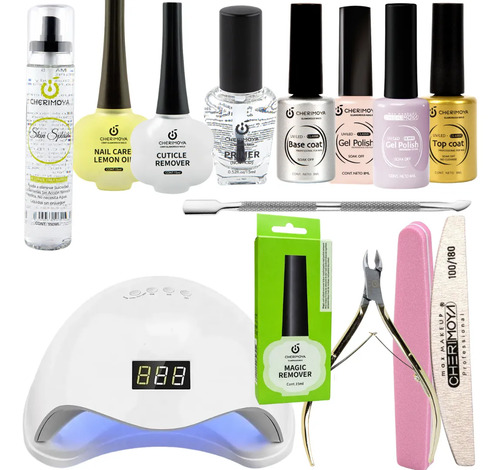 Kit Esmaltado Permanente Completo Cherimoya + Lámpara Uv 48w Lámpara Blanca