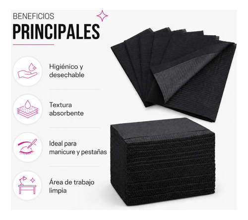 Campos De Trabajo Desechables Manicure Pack 50 Unid Negro - Imagen 6