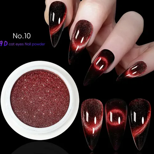 Polvo Efecto Ojo De Gato Magnetico Decoración En Uñas Rojo - Imagen 2