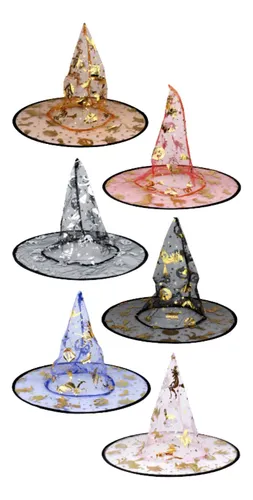 6 Sombrero Bruja Halloween Adulto Niños Disfraz Fantasía Bruja Transparente - Imagen 4